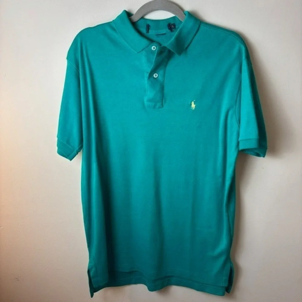Mens L Polo Ralph Lauren Polo Shirt Green Embroidered Pony Logo Short Sleeve